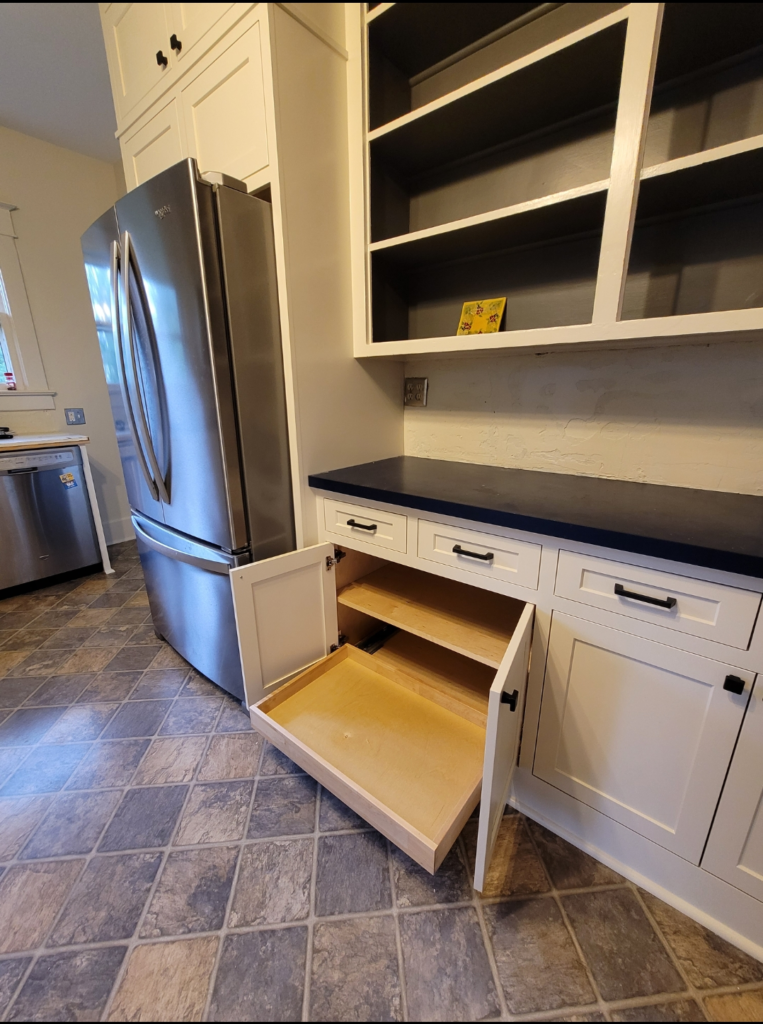 Pullout shelves in base cabinets make for the best back pain relief